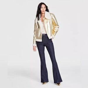 I.N.C Gold Metallic Cropped Aviator Jacket | Size L | NWT